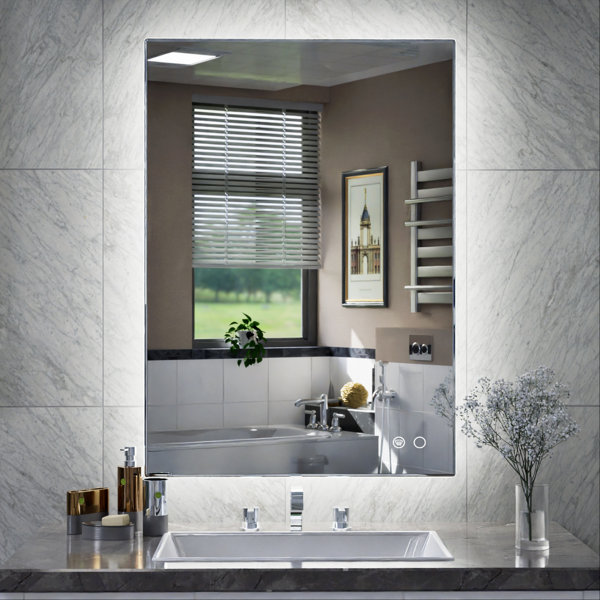 Orren Ellis LED Backlit Frameless Lighted Bathroom Wall Mirror/Vanity ...